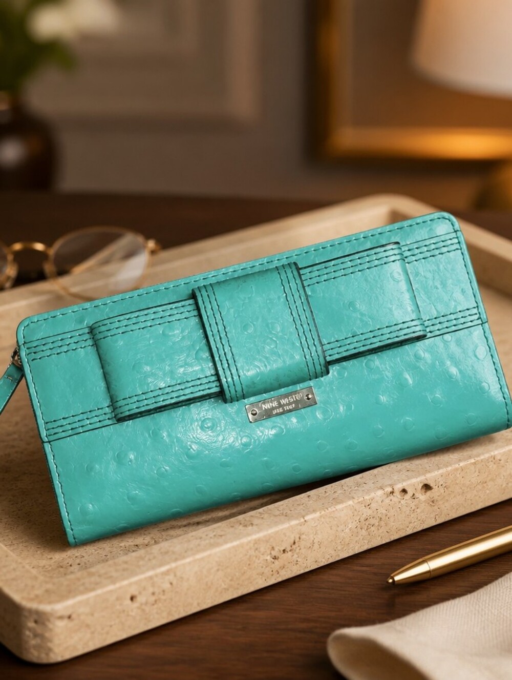 kate spade Turquoise Textured Leather Zip Wallet